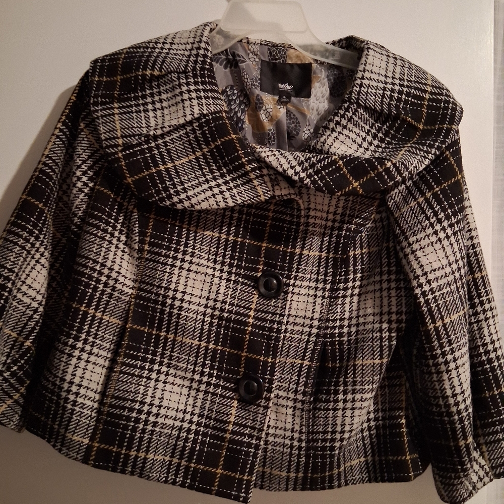 Mossimo Supply Co.  Black, White, and Yellow Plaid Cape Jacket